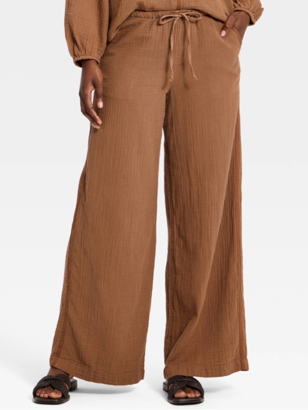 Wide-Leg Pull-On Pants with Lace Details